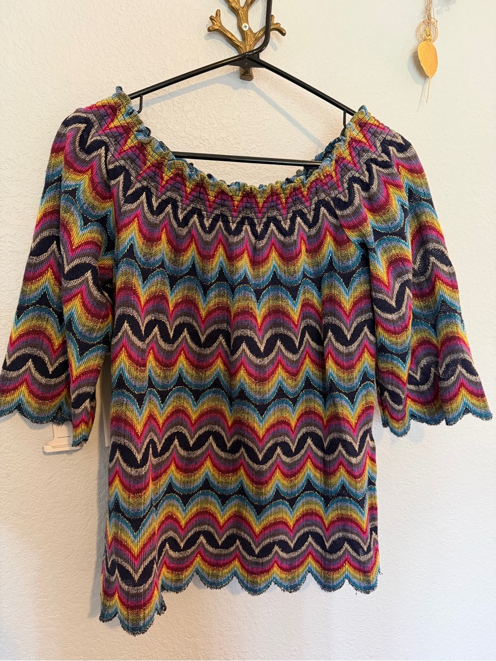 Trina Turk Multicolor Chevron Knit Off-Shoulder Women's Top
